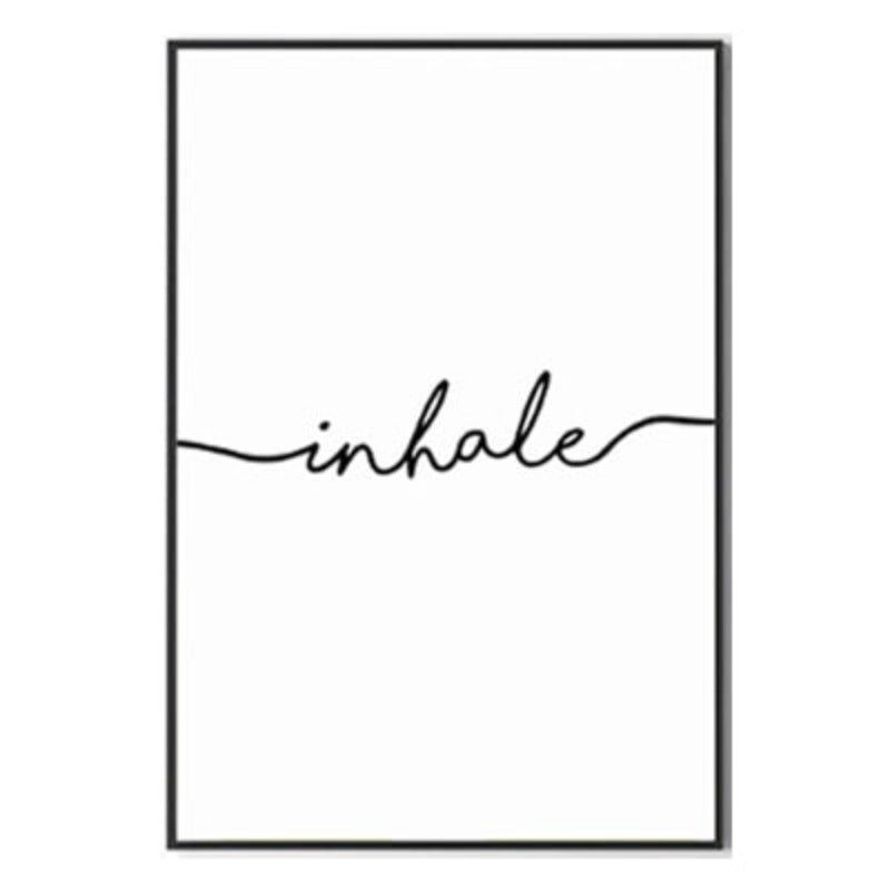 Minimalistische Zwart Wit Uitademen Inademen Letters - Canvas Muurkunst Schilderij