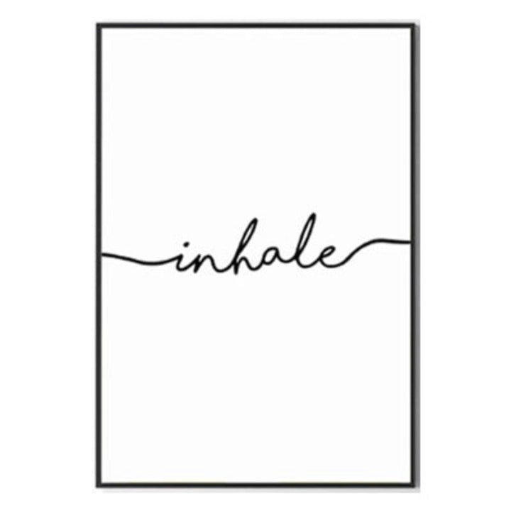 Minimalistische Zwart Wit Uitademen Inademen Letters - Canvas Muurkunst Schilderij