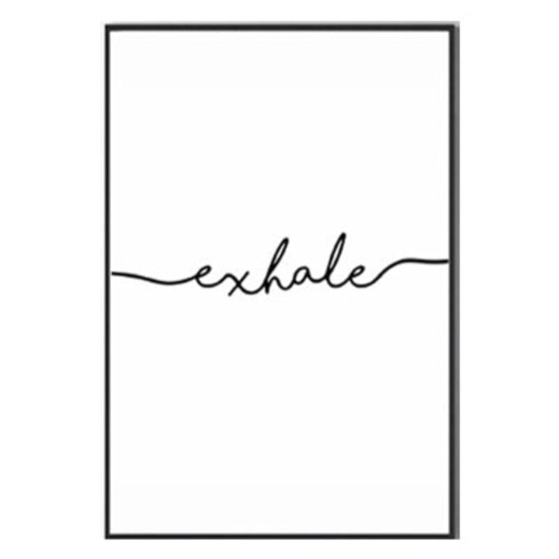 Minimalistische Zwart Wit Uitademen Inademen Letters - Canvas Muurkunst Schilderij