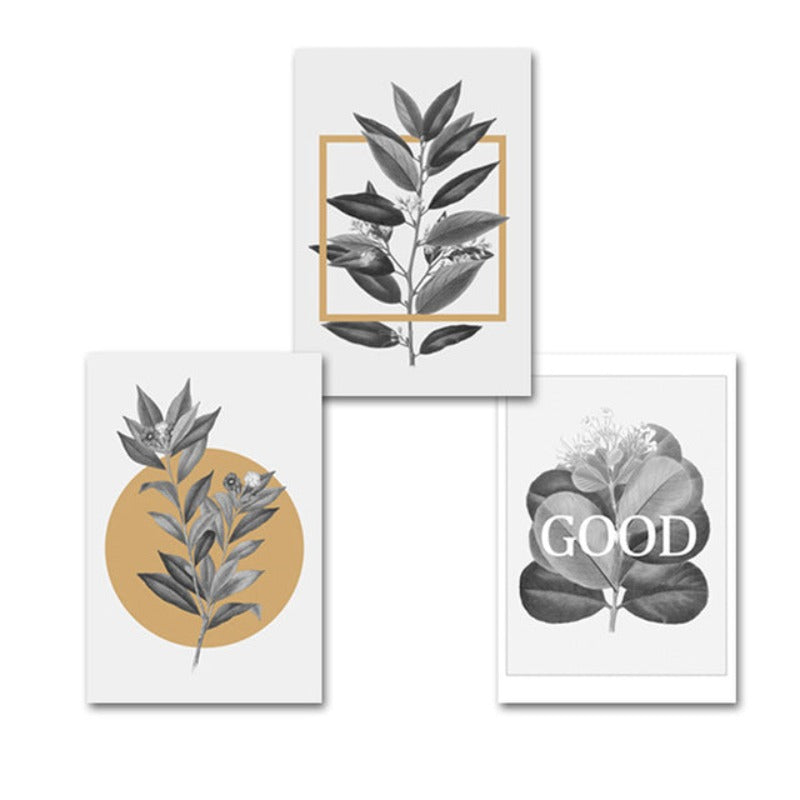 Grijze Bloemen Geometrische Nordic Prints Poster - Canvas Wanddecoratie Schilderij