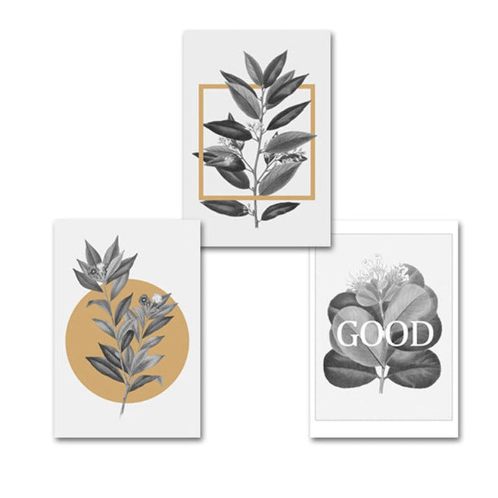 Grijze Bloemen Geometrische Nordic Prints Poster - Canvas Wanddecoratie Schilderij