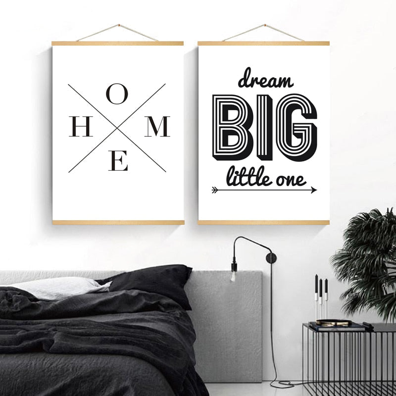 Minimalistische zwart-wit inspirerende letters - canvas wandkunst schilderij