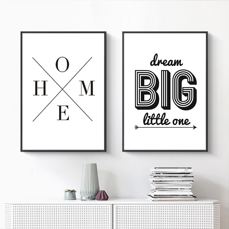 Minimalistische zwart-wit inspirerende letters - canvas wandkunst schilderij
