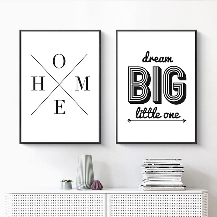 Minimalistische zwart-wit inspirerende letters - canvas wandkunst schilderij