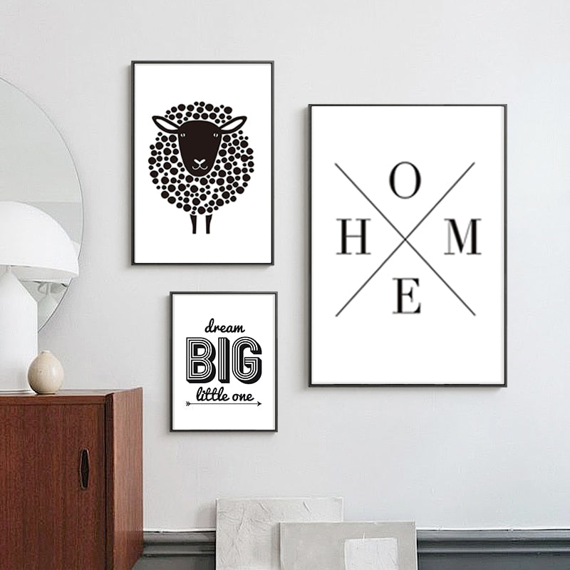 Minimalistische zwart-wit inspirerende letters - canvas wandkunst schilderij
