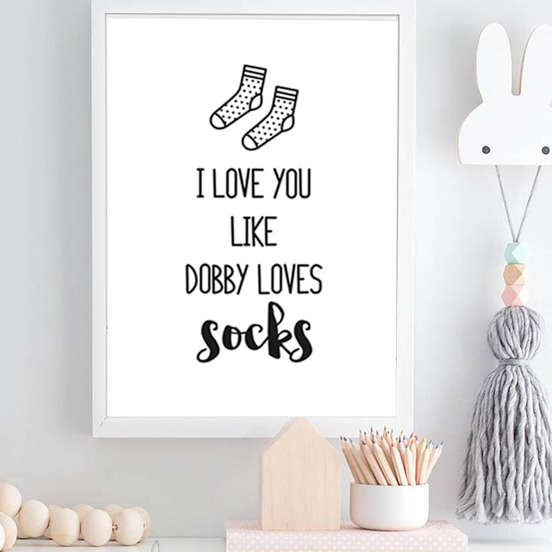 Ik hou van jou Kinderkamer Prints Decor Sokken - Canvas Wandkunst Schilderij
