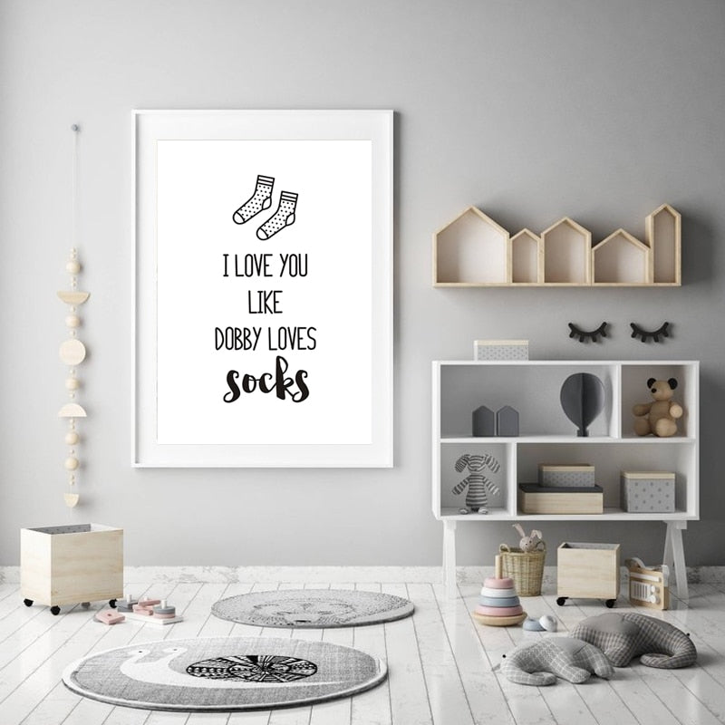 Ik hou van jou Kinderkamer Prints Decor Sokken - Canvas Wandkunst Schilderij