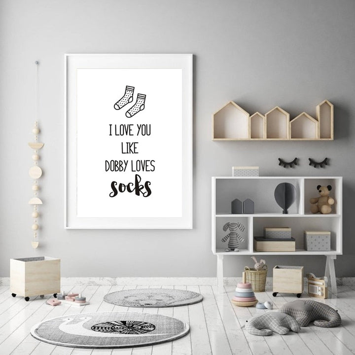 Ik hou van jou Kinderkamer Prints Decor Sokken - Canvas Wandkunst Schilderij