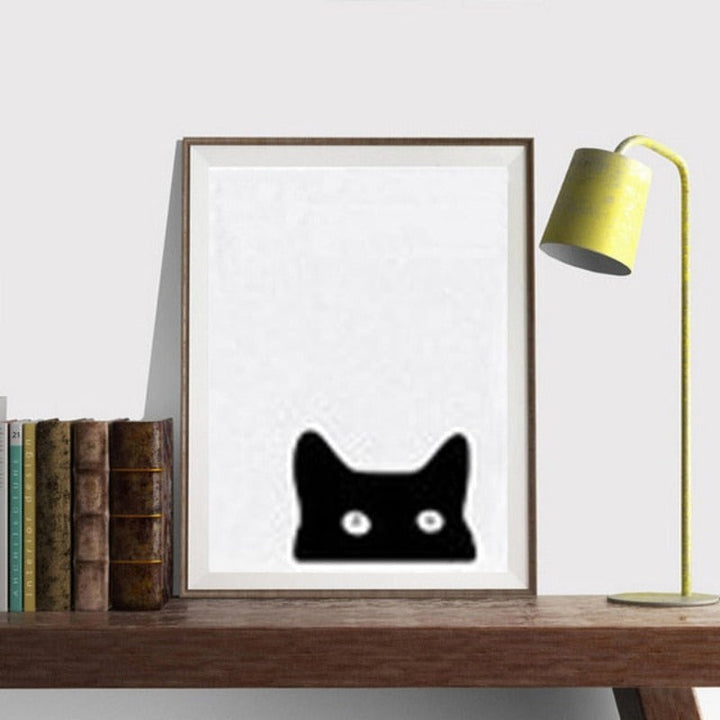 Minimalistische zwart-wit cartoonbeer kinderkamer decor - canvas wandkunst schilderij