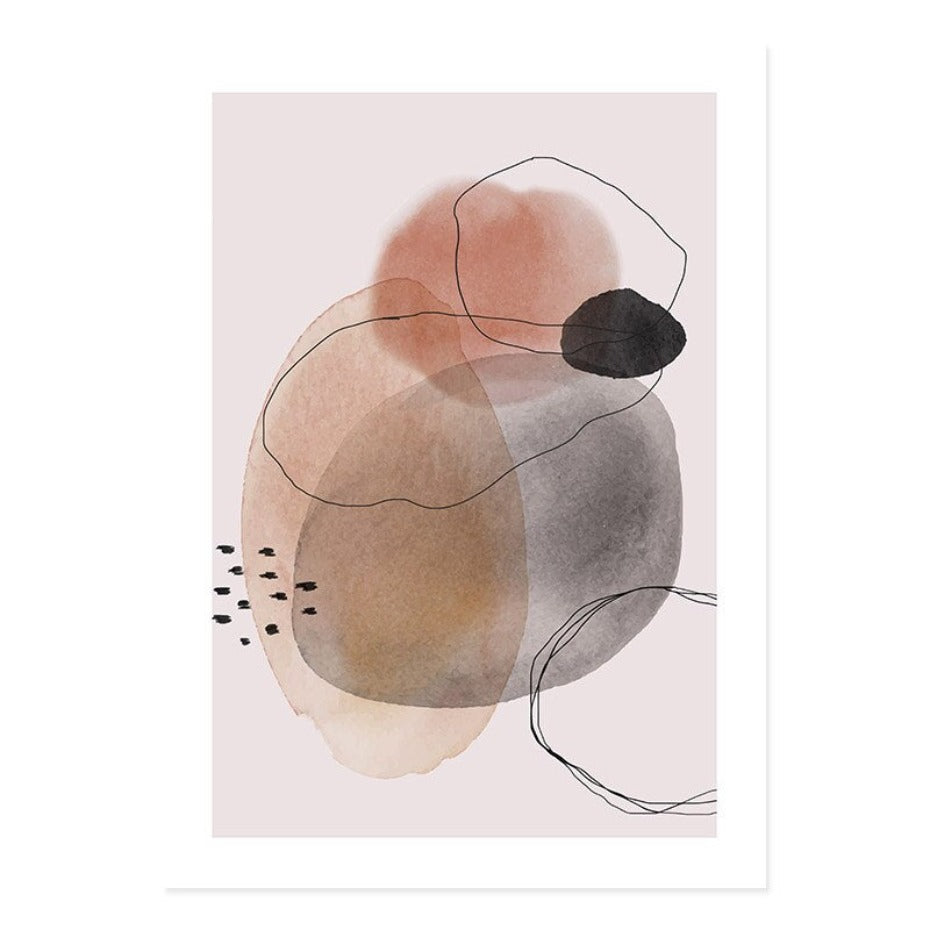 Donkere abstracte aquarel cirkels - canvas wandkunstprint