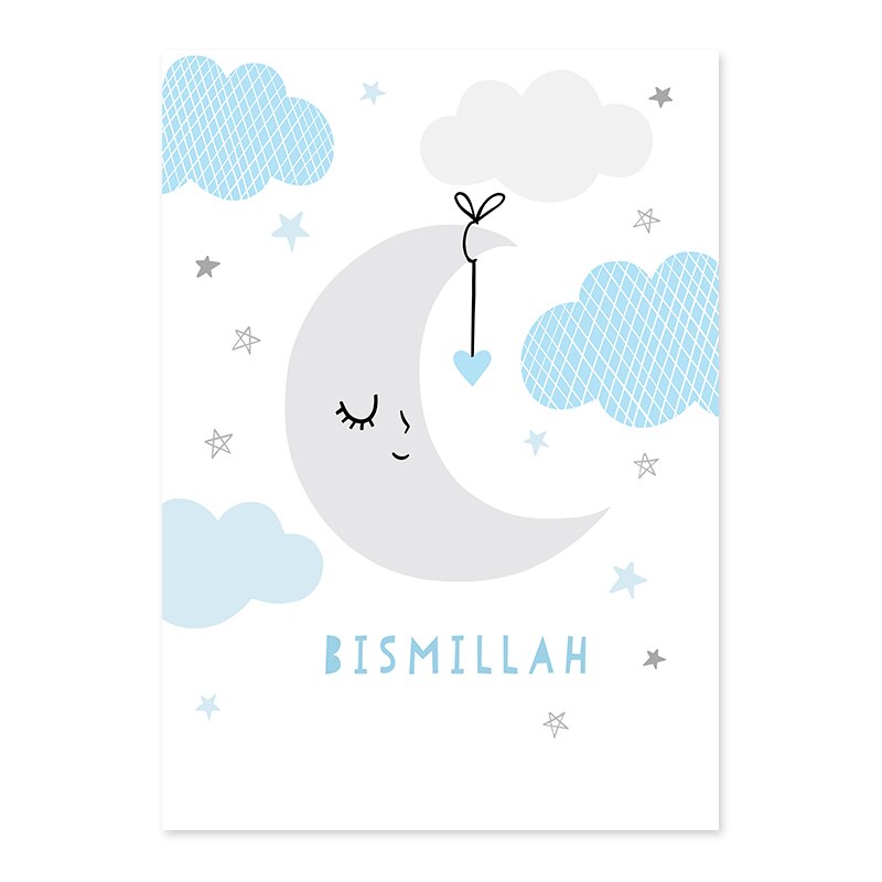 Schattig Roze & Blauw Islamitisch Moslim Kinderkamer - Canvas Wandkunst Print