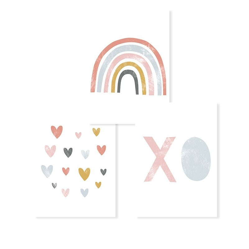 Magische Regenboog Cartoon Meisje Kinderkamer - Canvas Muurdecoratie Print