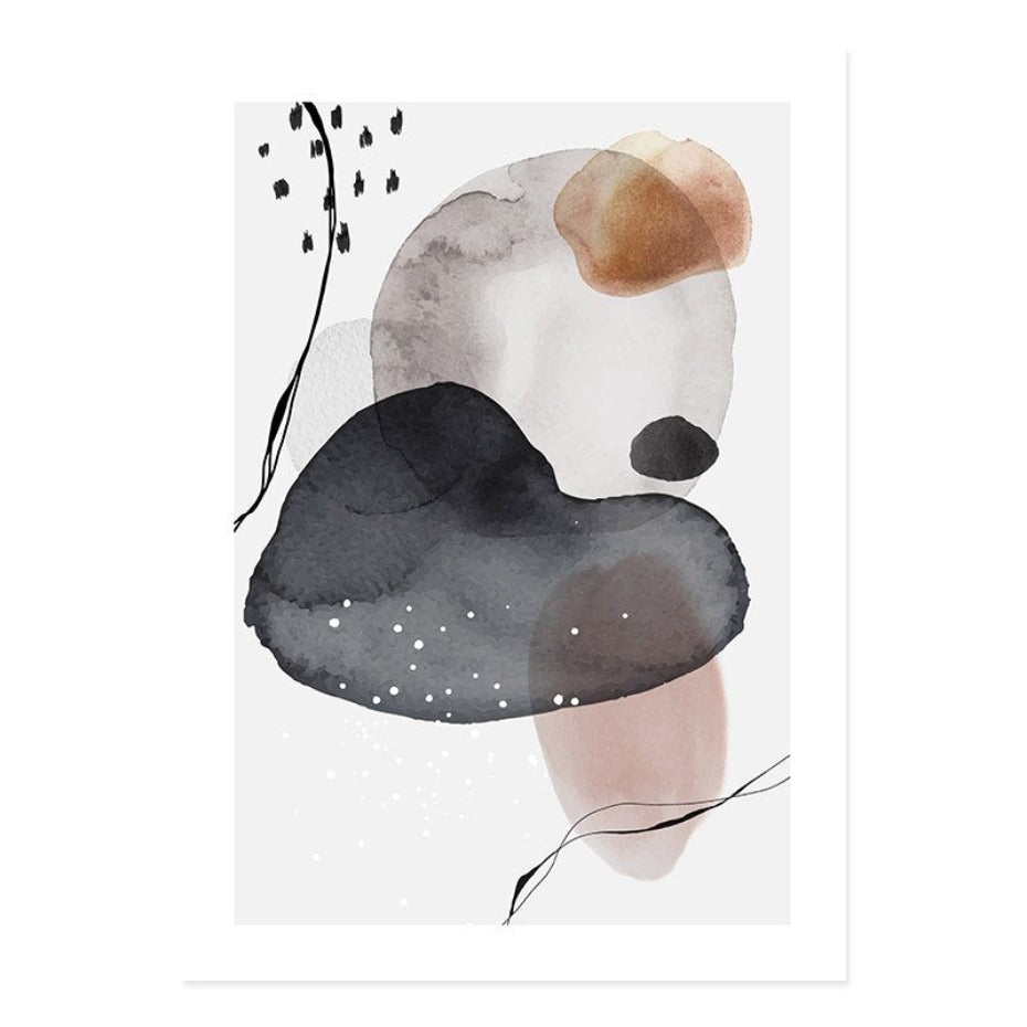 Donkere abstracte aquarel cirkels - canvas wandkunstprint