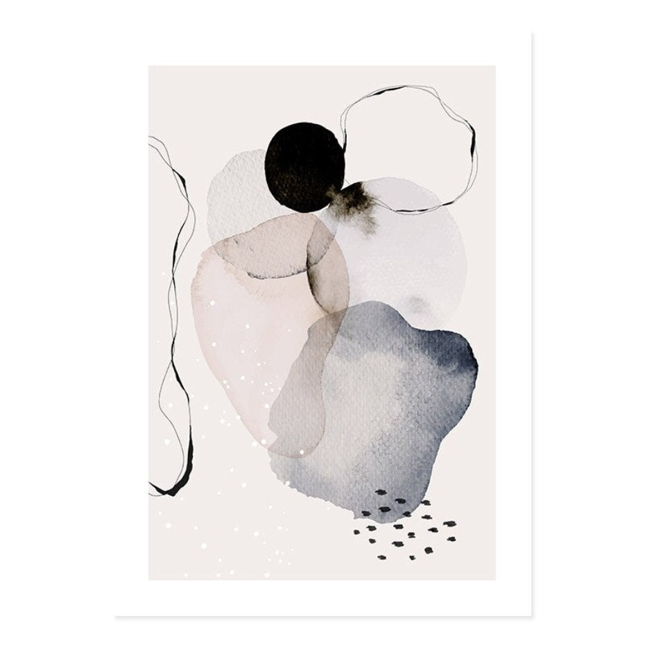 Donkere abstracte aquarel cirkels - canvas wandkunstprint