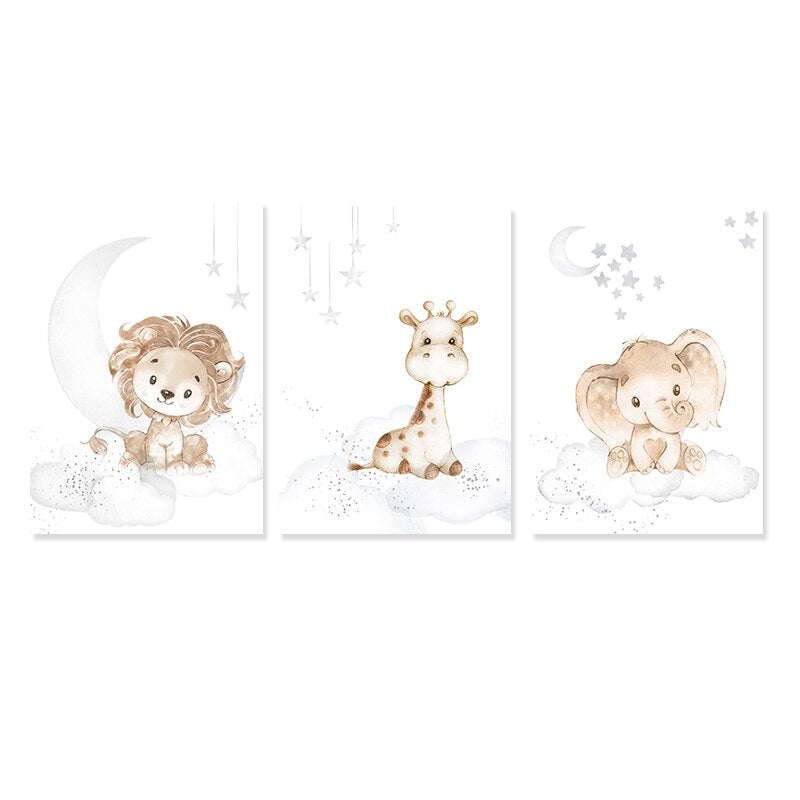 Schattige Cartoon Afrikaanse Dieren Kinderkamer - Canvas Muurdecoratie Print