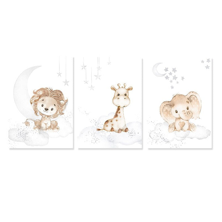 Schattige Cartoon Afrikaanse Dieren Kinderkamer - Canvas Muurdecoratie Print