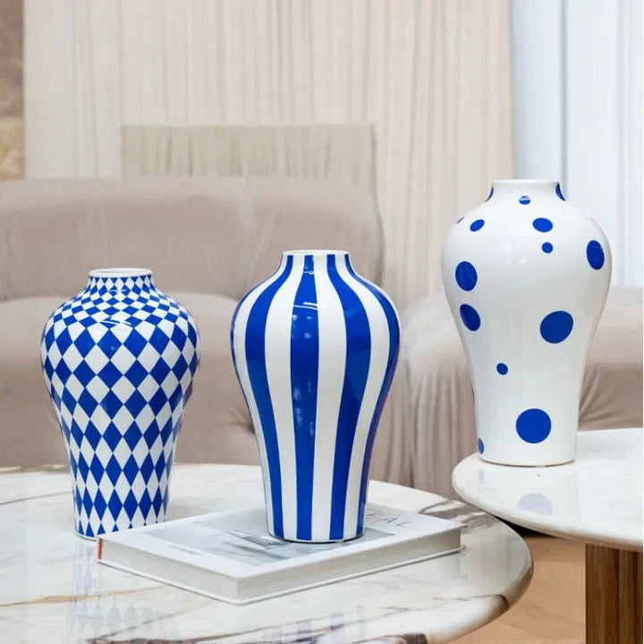 Vibrant Blue Geometric Ceramic Vase Moderne Wohnkultur | Arosta