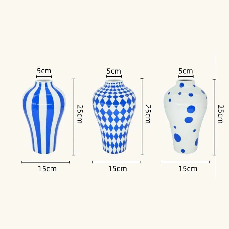 Vibrant Blue Geometric Ceramic Vase Moderne Wohnkultur | Arosta