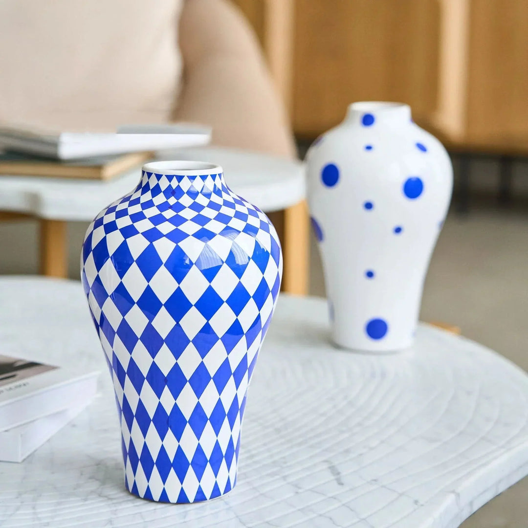 Vibrant Blue Geometric Ceramic Vase Moderne Wohnkultur | Arosta