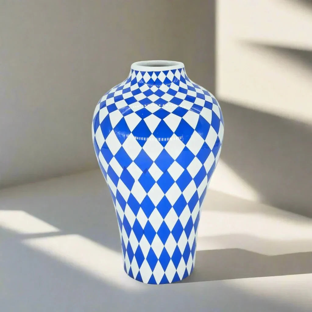 Vibrant Blue Geometric Ceramic Vase Moderne Wohnkultur | Arosta