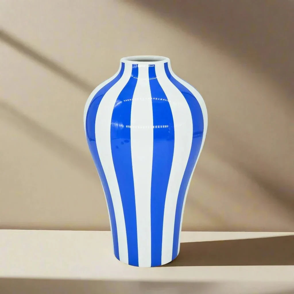 Vibrant Blue Geometric Ceramic Vase Moderne Wohnkultur | Arosta