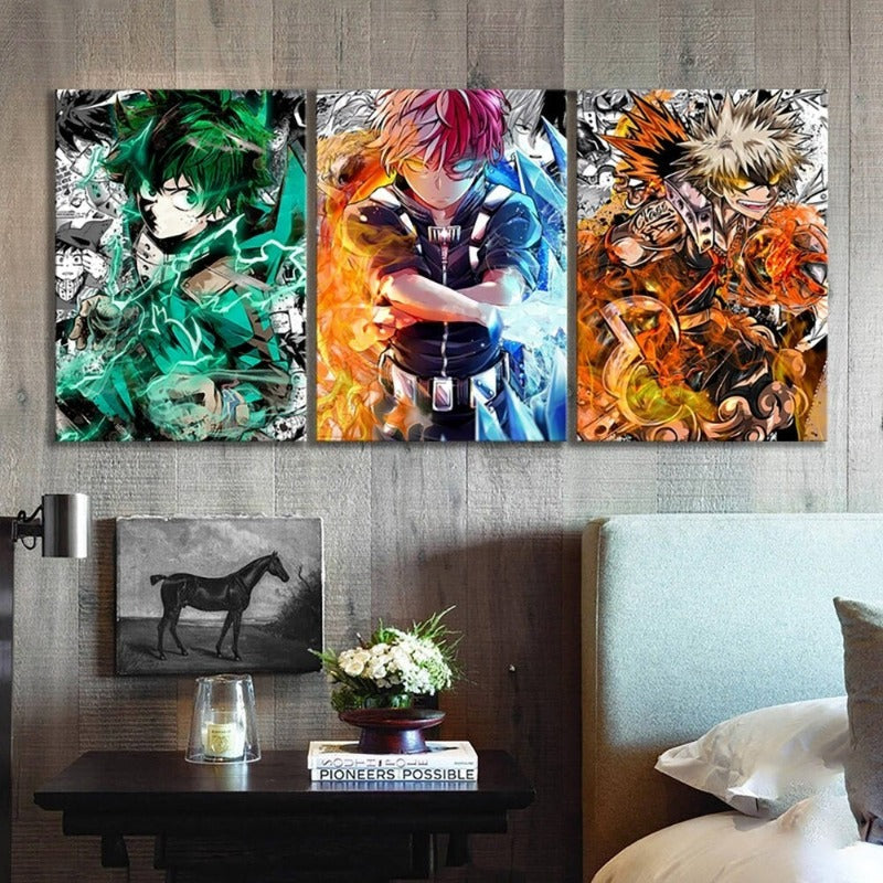 My Hero Academia Anime - 3-delige Canvas Wandkunst Modulaire Afbeeldingen Poster