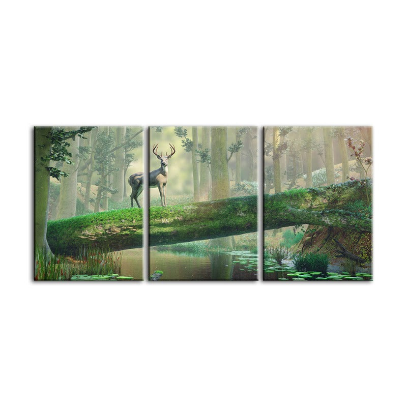 Betoverd Bos Hert Canvas Muurkunst Schilderij 3 Stukken