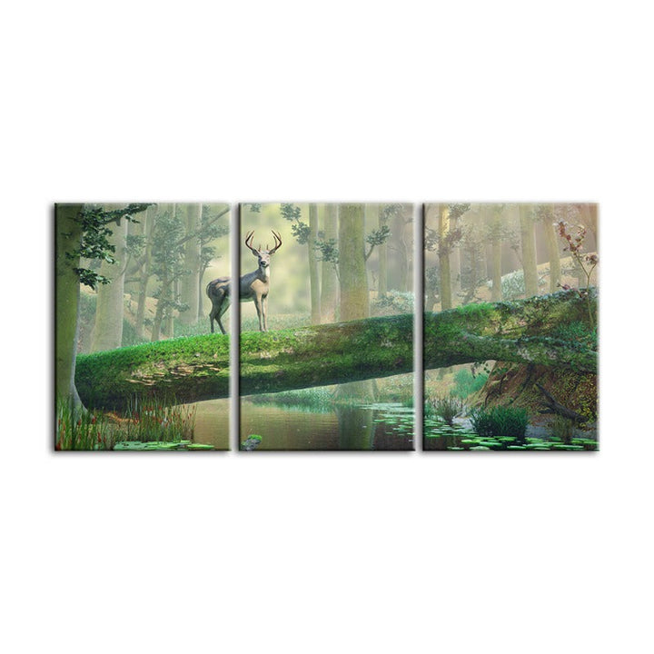 Betoverd Bos Hert Canvas Muurkunst Schilderij 3 Stukken