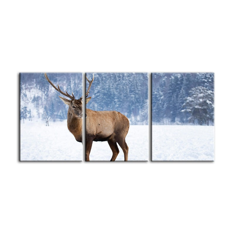 Sneeuwlandschap Herten Canvas Muurkunst Schilderij 3 Stukken