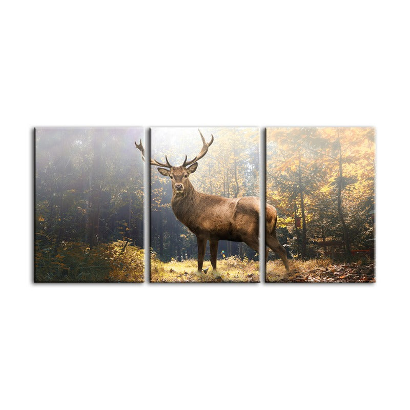 Majestueuze herten in het bos - Canvas wandkunst schilderij 3 delen