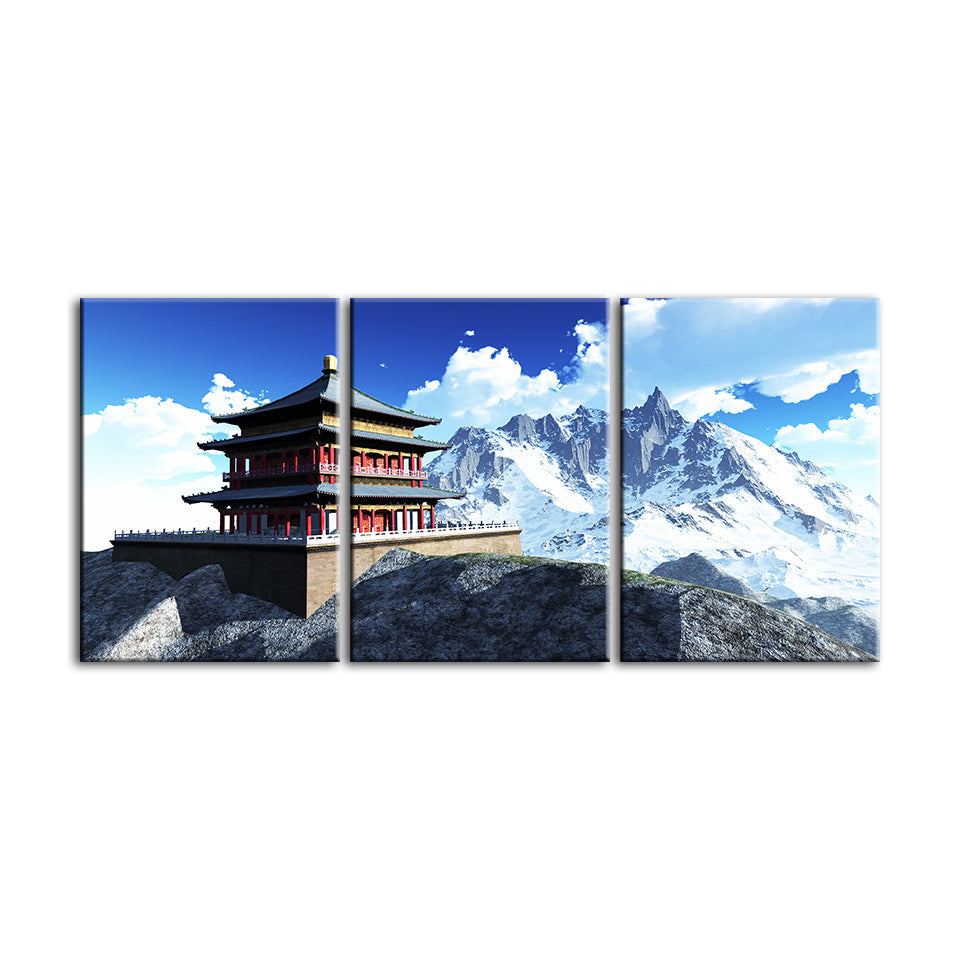 Temple In The Mountains 3 Piece - Canvas Muurkunst Schilderij