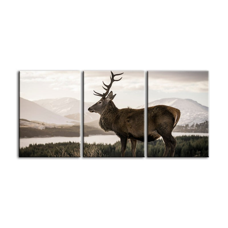 Somber Winter Hert-Canvas Wandkunst Schilderij 3 Delen